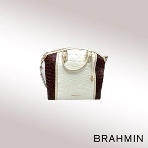 Brahmin Large Duxbury Satchel – Brown & White Crocodile-Embossed Leather